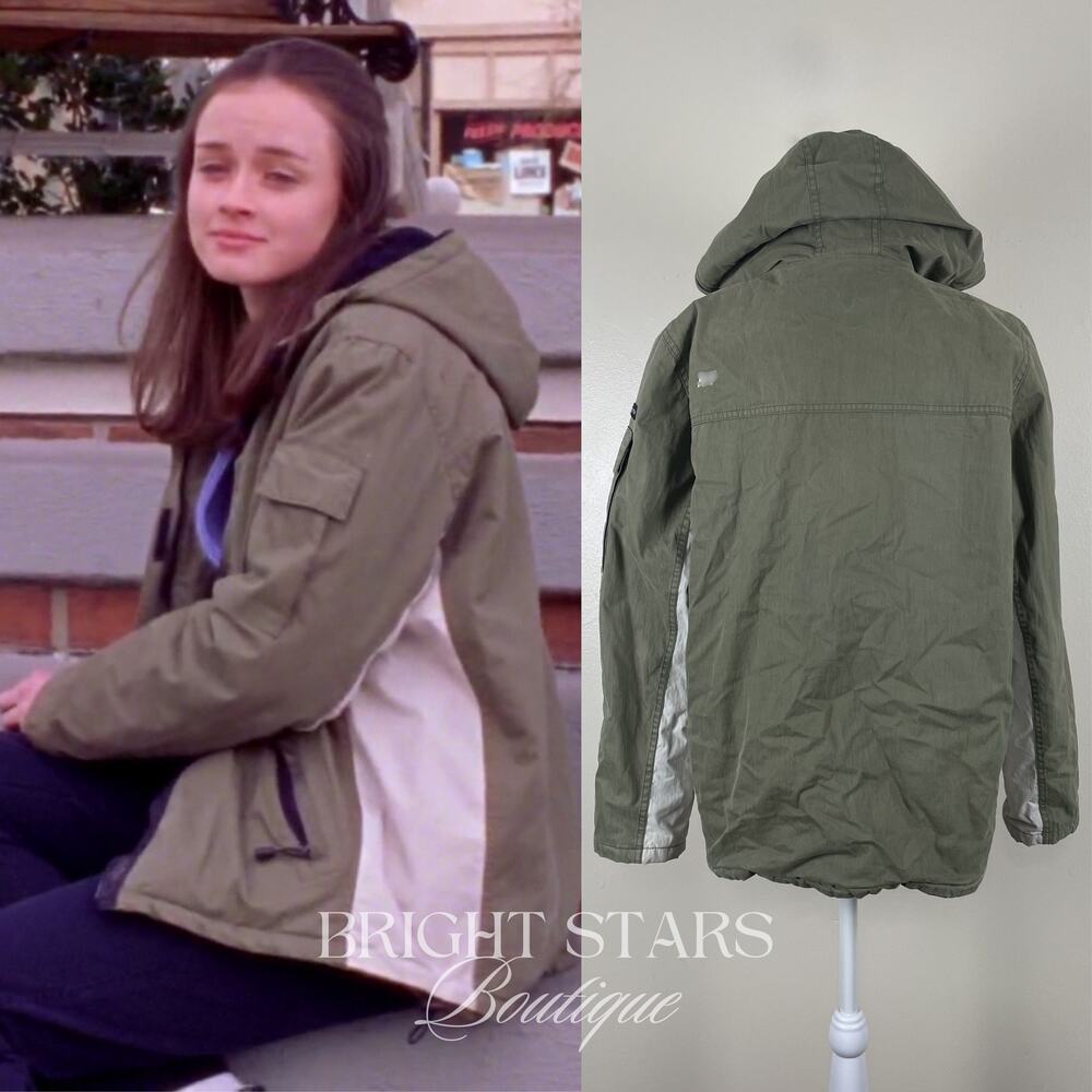 Rare Vintage Green Coat ASO Rory Gilmore Girls Y2K Fall Winter Jacket Hood - Picture 2 of 8